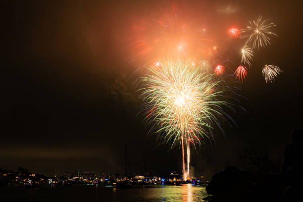 Bight colorful fireworks burst over Marina del Rey for LA County's Fourth of July Celebration.