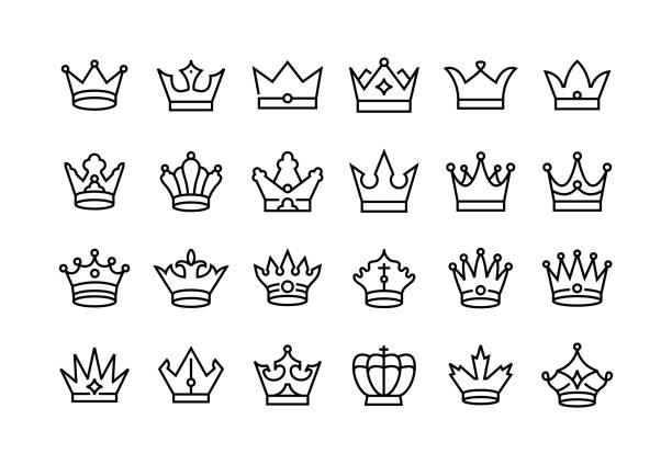 illustrations, cliparts, dessins animés et icônes de crown line icon set. group of object. - roi-monarque