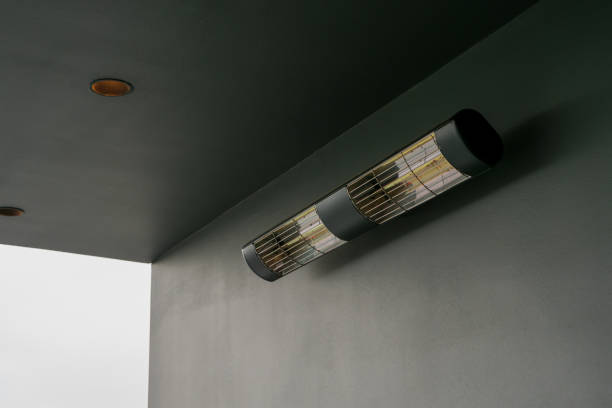 istock An outdoor heater hangs on a grey wall 2161198487