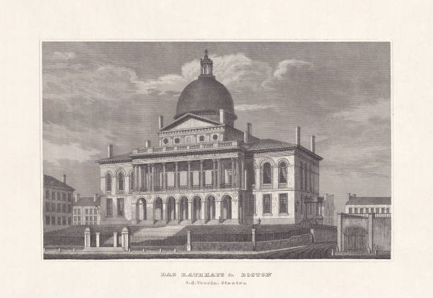 Historical view of the Massachusetts State House, also known as the Massachusetts Statehouse or the New State House, is the state capitol and seat of government for the Commonwealth of Massachusetts, located in the Beacon Hill neighborhood of Boston. The building houses the Massachusetts General Court (state legislature) and the offices of the Governor of Massachusetts. The building, designed by architect Charles Bulfinch, was completed in January 1798, and has repeatedly been enlarged since. It is considered a masterpiece of Federal architecture and among Bulfinch's finest works, and was designated a National Historic Landmark for its architectural significance. Steel engraving, published in 1836.