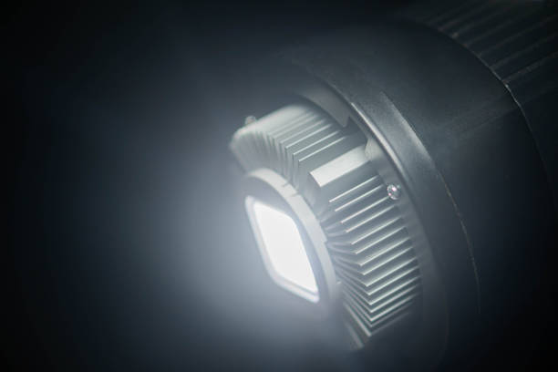 istock Bright LED light with heat sink in dark environment 2161202725