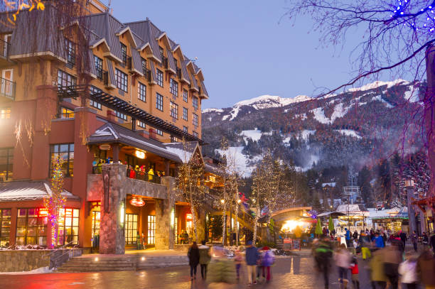 istock Night view of ski resort in winter 2161203531