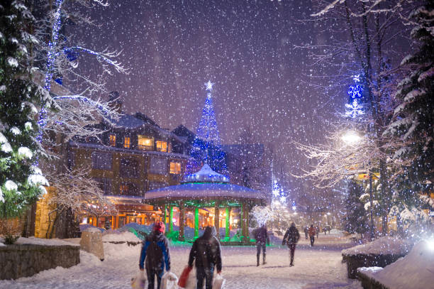 istock Night view of ski resort in winter 2161203633