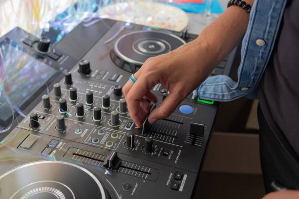 istock DJ adjusting controls on a modern music mixer during a live set. Technology 2161204992