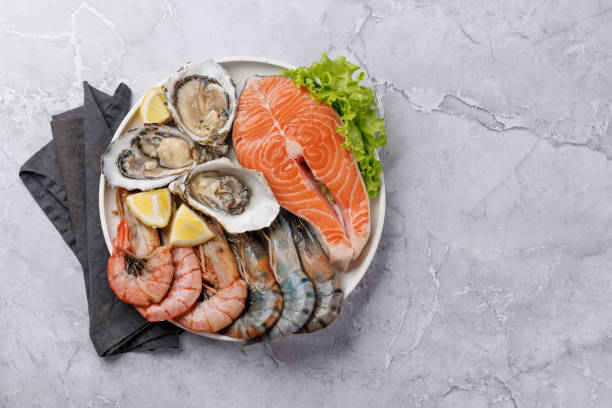 istock Seafood Platter Delight: Shrimps, Salmon, Oysters Galore 2161205266