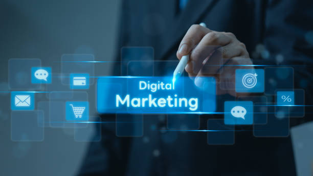 istock Businessman interacting with digital marketing holographic interface. Represents online promotion, modern marketing strategies. Ideal for business, technology content. 2161206165