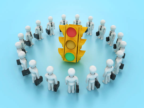 istock 3D Traffic Light with Cartoon Business People Teamwork 2161220759