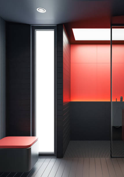 istock Modern black and red minimalist bathroom 2161222408