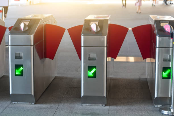 istock Modern train station entrance open gates entrance and exit with electronic card readers. 2161225787