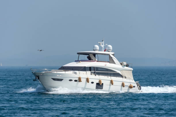 istock Fast motor yacht in navigation, sea view 2161232324