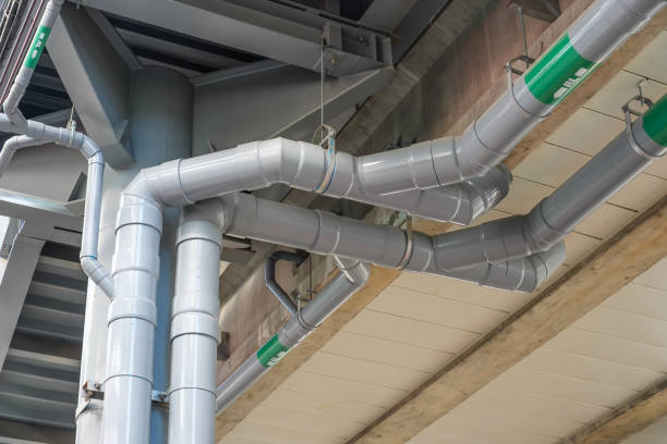 istock Plastic polypropylene drainage pipes drainage system from public places and roofs. 2161232495