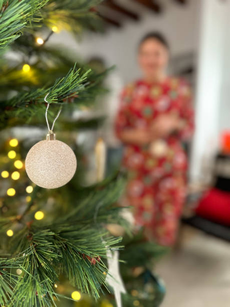 istock Close-up of decorated Christmas tree branch 2161233424