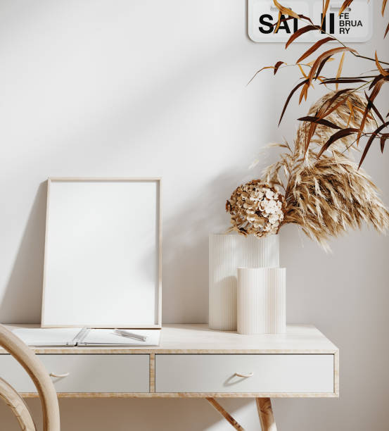 istock Scandi-boho style living room interior with frame mockup 2161238109