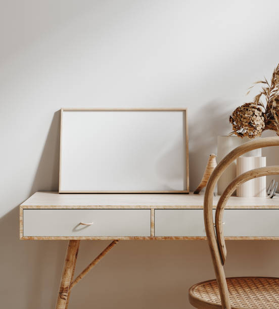 istock Scandi-boho style living room interior with frame mockup 2161238110