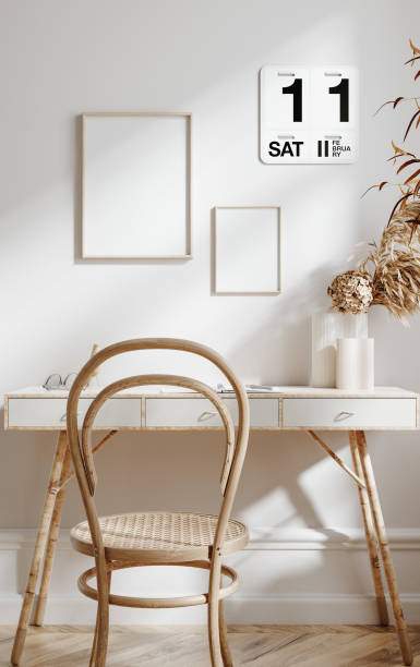 istock Scandi-boho style living room interior with frame mockup 2161238121