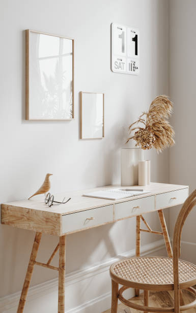 istock Scandi-boho style living room interior with frame mockup 2161238122
