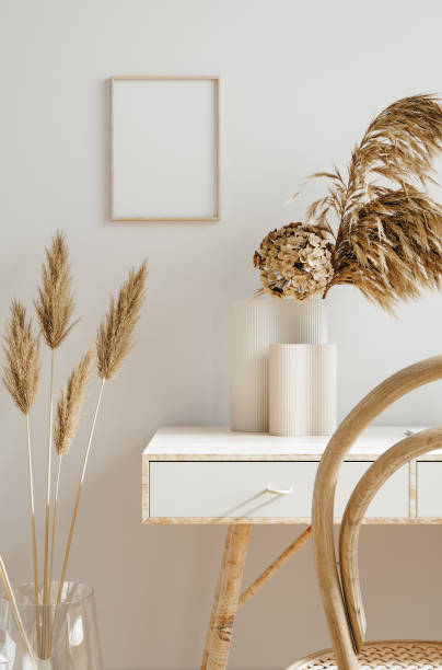 istock Scandi-boho style living room interior with frame mockup 2161238132
