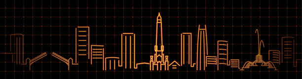 Chicago Bright Simple Line Skyline on Dark Grid Background