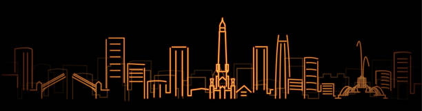 Chicago Bright Simple Line Skyline on Dark Background