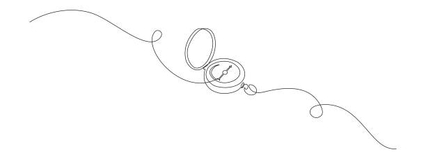 eine durchgehende strichzeichnung des reisekompasses. altes navigations- und abenteuersymbol im einfachen, linearen stil. geschäftsstrategie und kartografiekonzept in editierbarem strich. doodle vektor-illustration - zirkel stock-grafiken, -clipart, -cartoons und -symbole