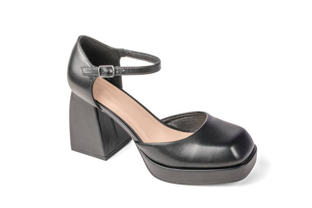 istock Black Block Heel Mary Jane Shoe on White Background 2161266561