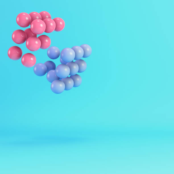 istock Pink and blue abstract spheres structure on bright blue background in pastel colors 2161267034
