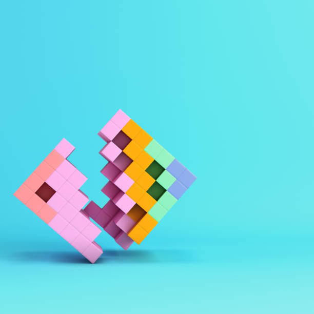 Colorful abstract box structure on bright blue background in pastel colors. Minimalism concept. 3d render