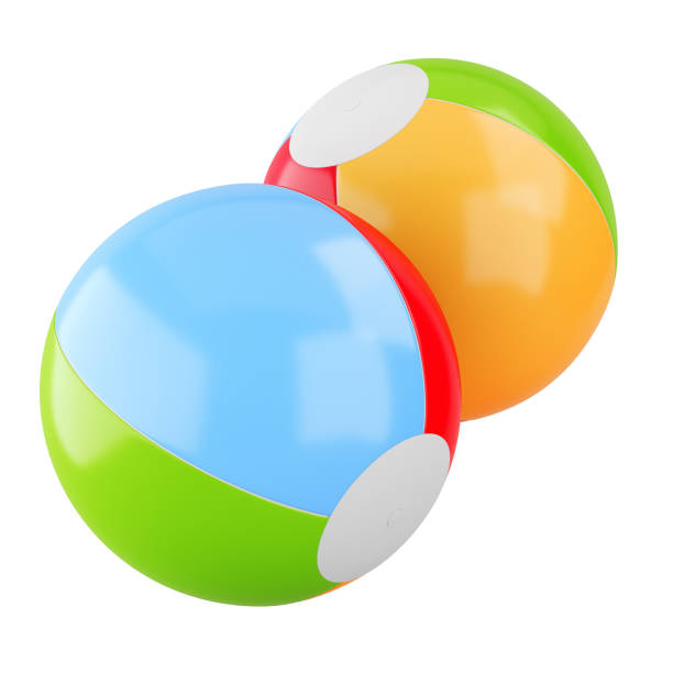 Two colorful inflatable beach balls isolated on white background. 3d rendering
