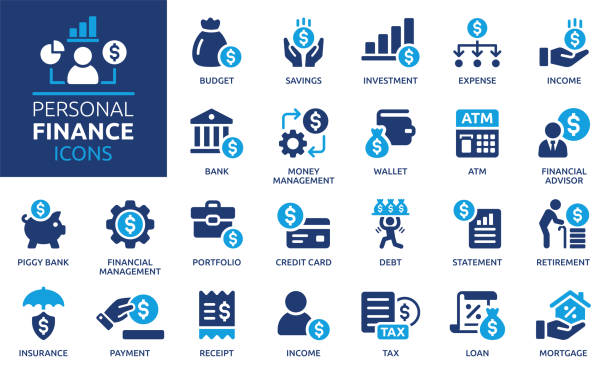 kuvapankkikuvitukset aiheesta henkilökohtaisen rahoituksen kuvakejoukko. kiinteiden vektorikuvakkeiden kokoelma. - taxes