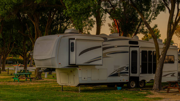 istock Rv parked at campsite 2161274398