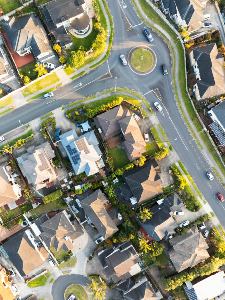 istock Row houses and city streets intersection. 2161276527