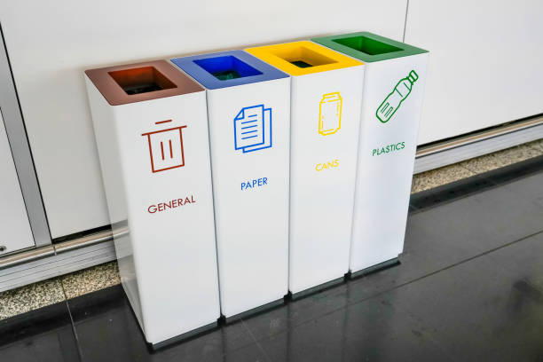 istock Four colorful recycle bins general paper cans plastic 2161278548