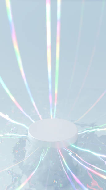 istock 3D Illustration.Radiant light on water surface and pedestal. Colorful light. (Vertical) 2161279950