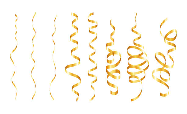 istock Gold confetti. Serpentine spiral ribbons. Golden luxury party decor. 2161280032
