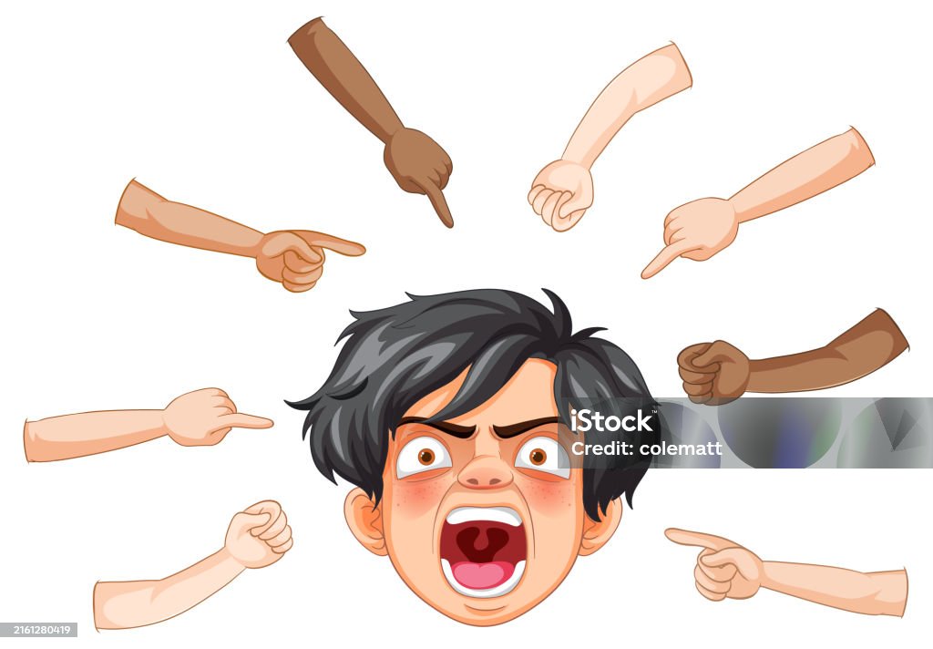 Finger Anger Angry Face Surrounded By Pointing Fingers Stock Illustration - Download ...