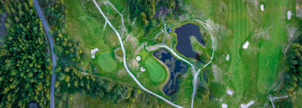 istock Aerial view of lush golf course in summer 2161283886