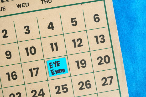 istock Eye exam or checkup schedule concept. Written reminder note on calendar. 2161291490
