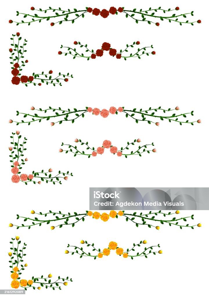 Rose Border Element Simple Roses Design Elements Frame Borders Different Colors Stock Illustration ...