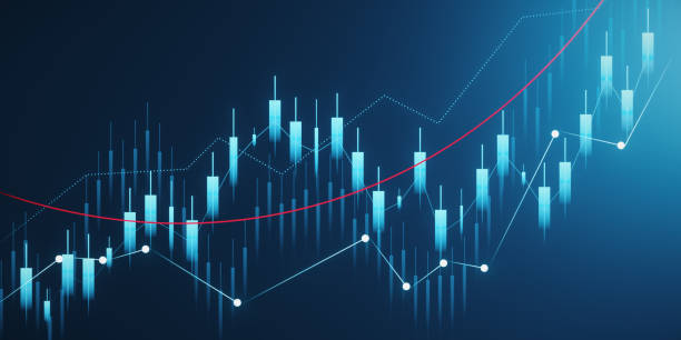 istock A digital financial chart with rising and falling candlestick bars and trend lines on a dark blue background, concept of stock market analysis. 3D Rendering 2161292703