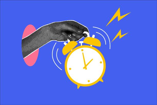 istock Fashionable halftones collage business concept. Time concept, alarm clock, ringing, ready. Trendy modern retro illustration in bright trendy colors. Business concept. 2161293483