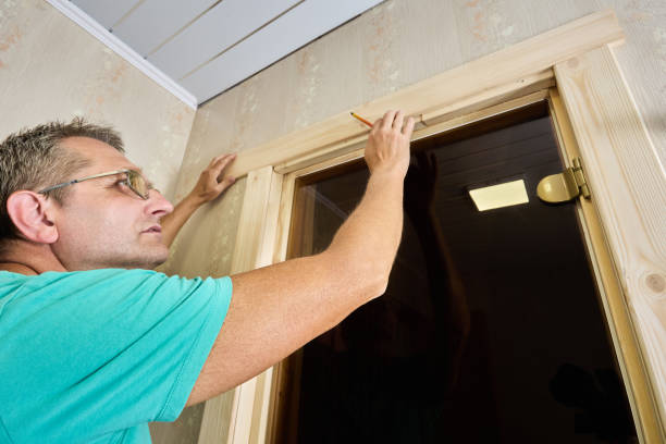 istock Door frame marking before jamb and trim installing. 2161293933