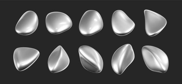 istock 3d chrome liquid shape, set metallic fluid bubbles isolated on black background. Render of 3d abstract, futuristic metal blob with gradient chrome reflection effect. 3d vector geometric illustration 2161296958