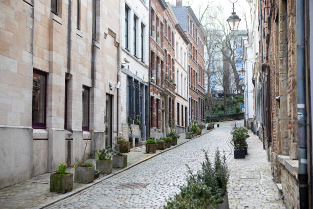 Narrow cobblestone street in Brussels