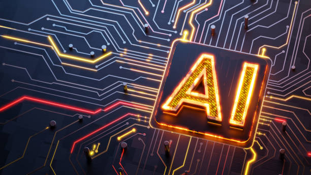 istock Ai concept. Glowing Ai symbol on the abstract main cpu on circuit board with light trails as data streaming symbol 2161301983