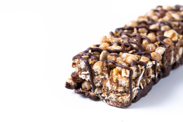 istock Healthy Muesli bars with nuts and seeds isolated on white background 2161302281