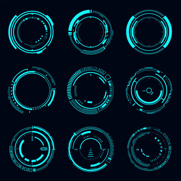 stockillustraties, clipart, cartoons en iconen met futuristic frame circle hud interface cyberpunk design. technology hi-tech element. - hud grafische gebruikersinterface
