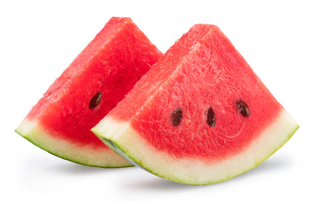 istock Watermelon triangle slices with seeds isolated on white background. Clipping path. 2161305283