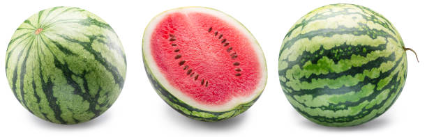 istock Set of striped watermelons isolated on white background. Clipping paths. 2161305377