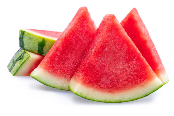 istock Watermelon triangle slices isolated on white background. Clipping path. 2161305505