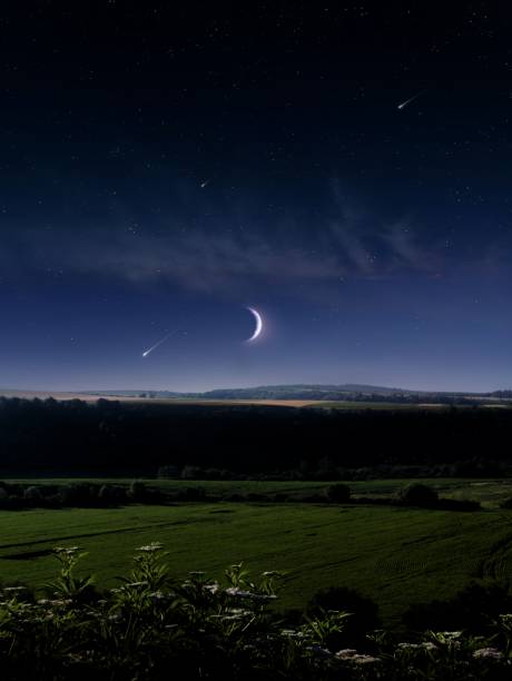 istock Night landscape with the New Moon on the Horizon. 2161307047